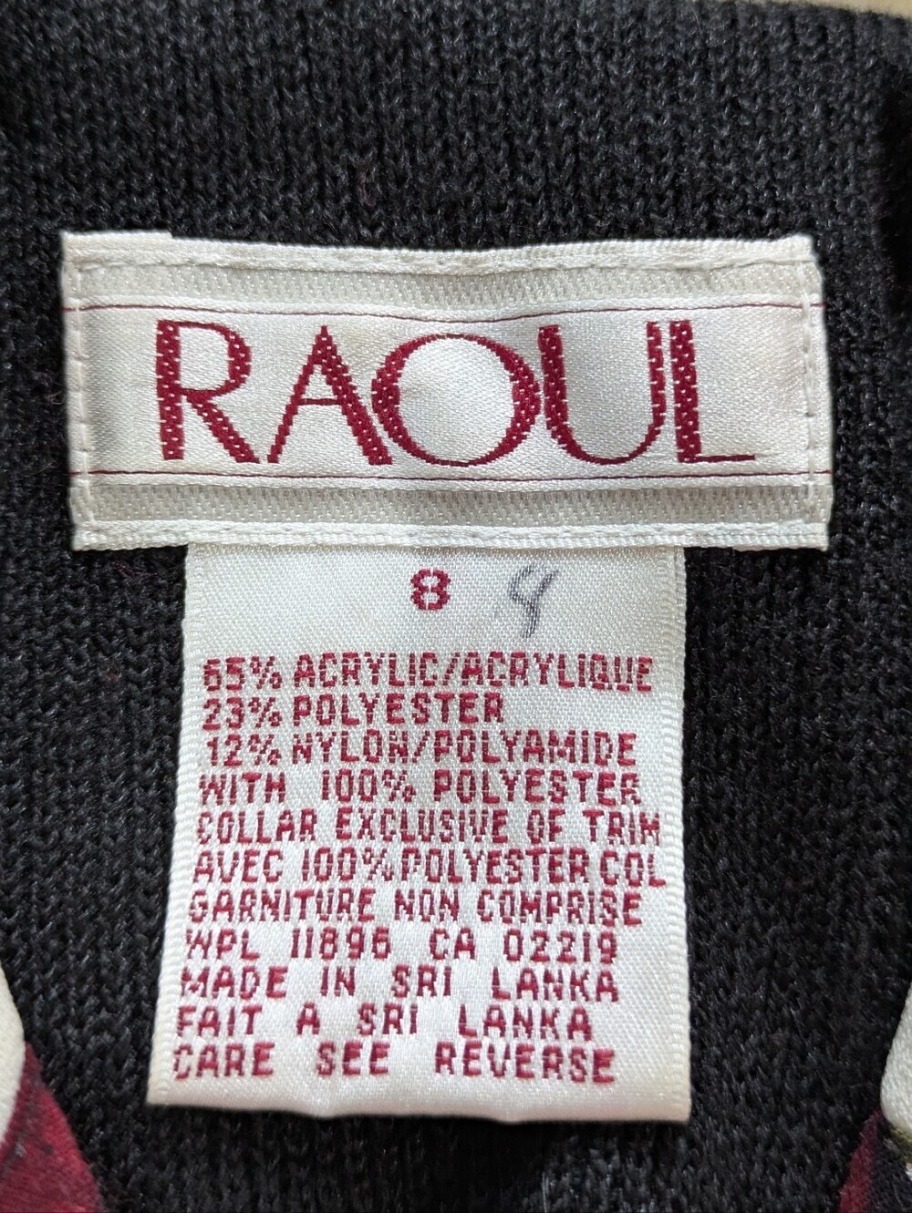 Vintage Raoul Black Statement Collar V Neck Button Up Cardigan Sweater 8 - Picture 6 of 8